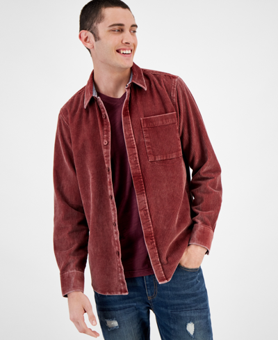 Sun + Stone Men's Corduroy Shirt, Created For Macy's In Burnt Red