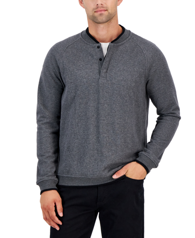 Alfani Baseball-collar Long Sleeve Quarter-snap Pullover In Charcoal Heather