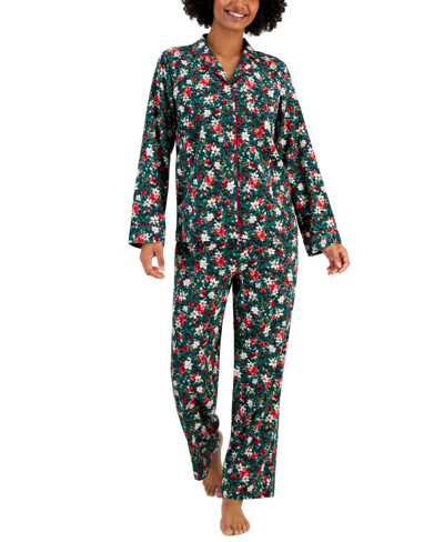 Charter Club Printed Cotton Flannel Packaged Pajama Set, Created For Macy's In Holiday Green Floral