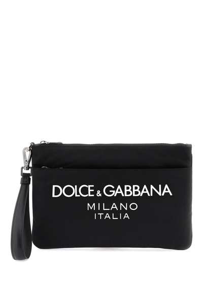 Dolce & Gabbana Nylon Pouch With Rubberized Logo In Black