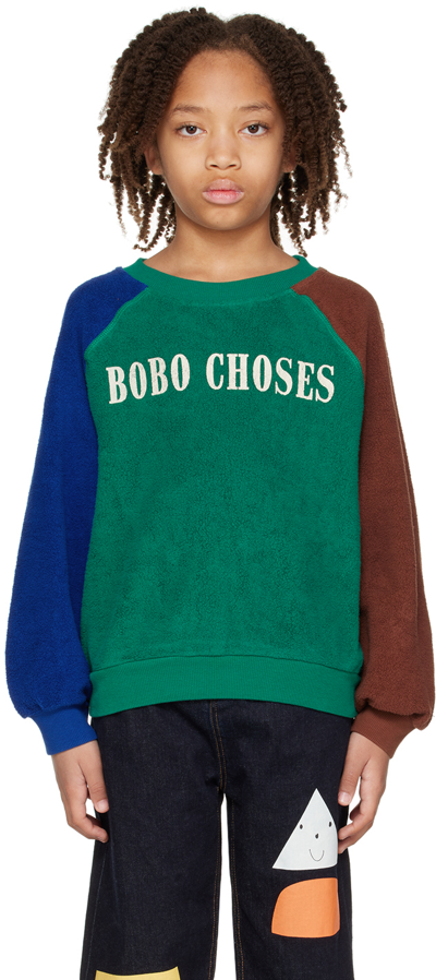 Bobo Choses Green Sweatshirt For Kids With Logo In Multicolor