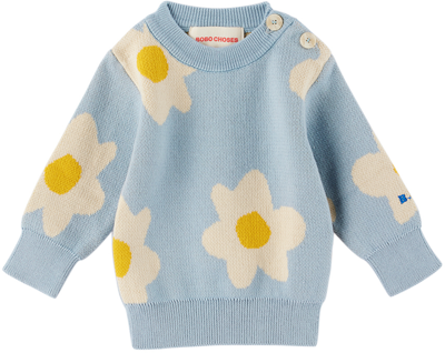 Bobo Choses Baby Floral Intarsia Cotton Sweater In Blue