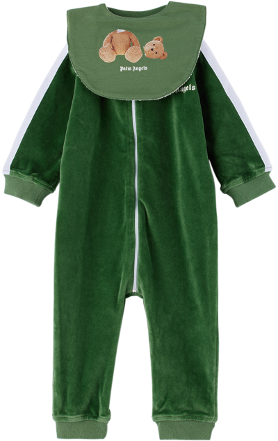 Palm Angels Cotton Velvet Babygrow Set In Green