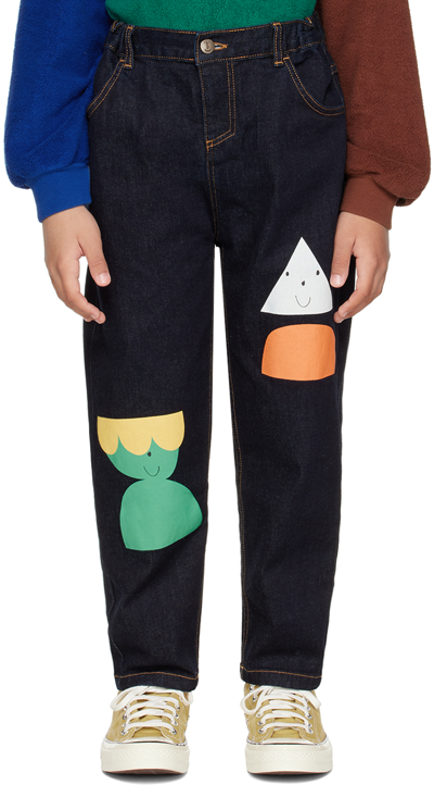 Bobo Choses Blue Jeans For Kids With Geometric Printing And Logo