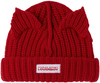 Charles Jeffrey Loverboy Baby Red Chunky Ears Beanie