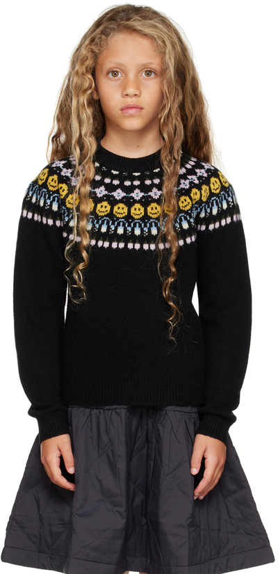 Molo Kids' Jacquard Wool Blend Knit Jumper In Black