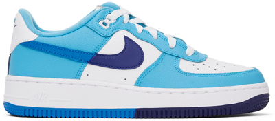 Nike Kids White & Blue Air Force 1 Lv8 2 Big Kids Sneakers In White/light Photo Blue/deep Royal Blue