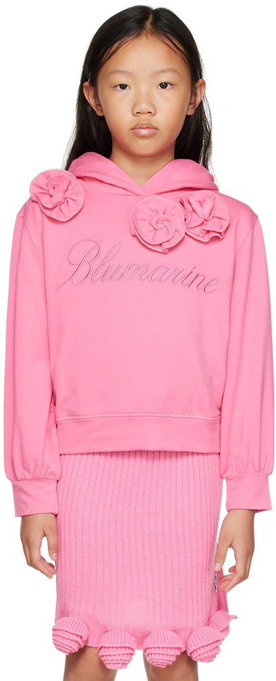 Miss Blumarine Kids Pink Embroidered Hoodie In Paradise Pink