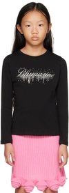 Miss Blumarine Kids Black Crystal Long Sleeve T-shirt In Nero