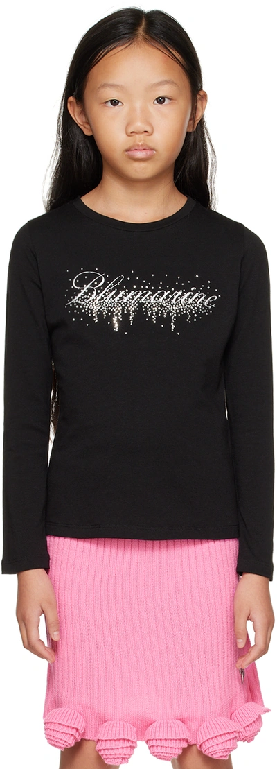 Miss Blumarine Kids Black Crystal Long Sleeve T-shirt In Nero