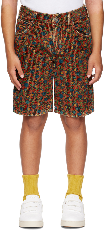 Erl Floral-print Corduroy Shorts In Red