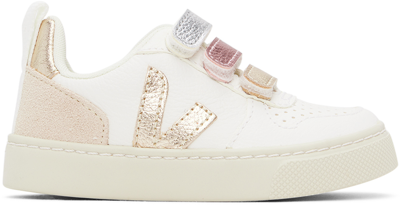 Veja Kids' V-10 Leather And Suede Trainers In Multico Extra White Shiny