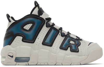 Nike Kids Gray Air More Uptempo Big Kids Sneakers In Light Iron Ore/industrial Blue/iron Grey