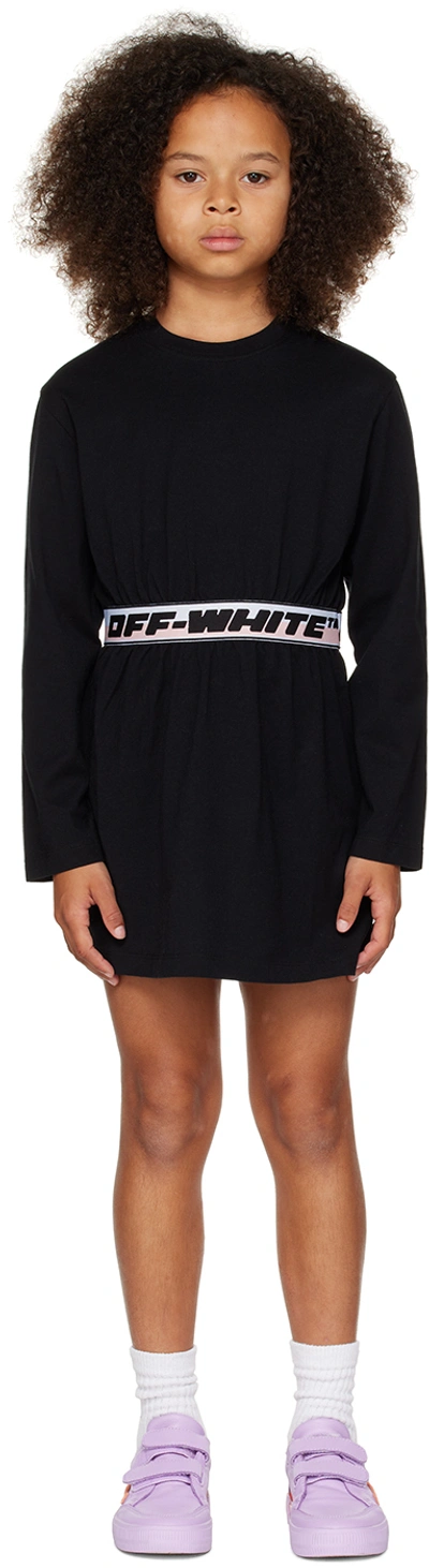 Off-white Kids' Logo-print Cotton Dress In Black