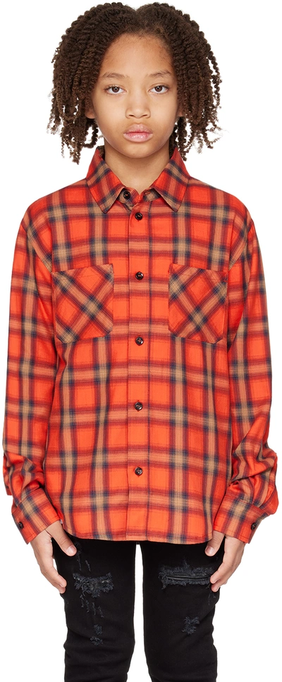 Amiri Kids' Logo-embroidered Check-pattern Shirt In Red-cotton