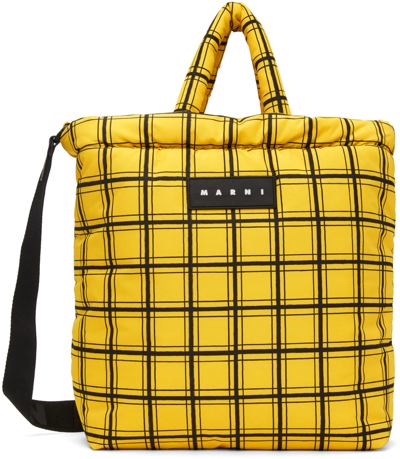 Marni Logo-patch Checked Tote Bag In Sun