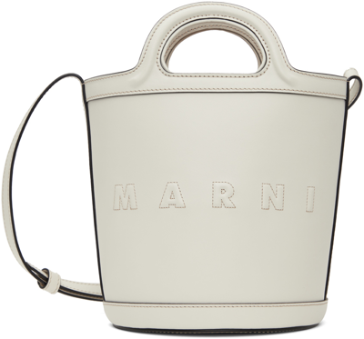 Marni Woman White Leather Small Tropicalia Bucket Bag In 00w05 Alabaster