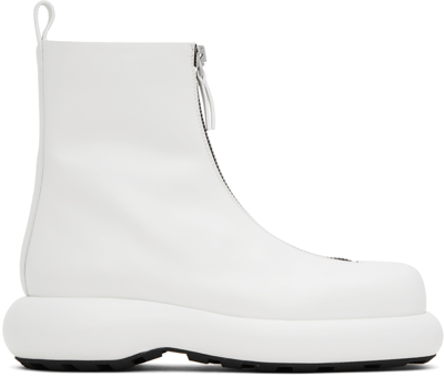 Jil Sander Zip-up Leather Boots In 100 White