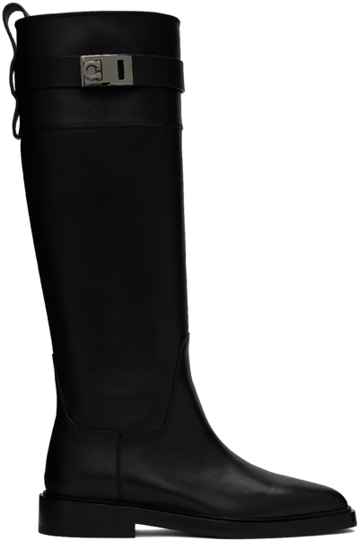 Ferragamo Gancini Leather Boots In Black