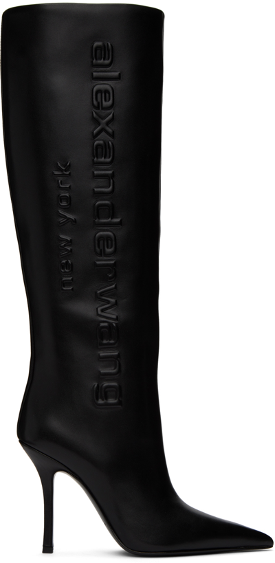 Alexander Wang Women's Delphine 105mm Leather Silicone Logo Tall Boots In Black
