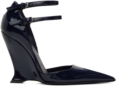 Ferragamo Navy Vidya Heels In Black