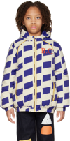 BOBO CHOSES KIDS BLUE & OFF-WHITE CHECKER ALL OVER PUFFER JACKET
