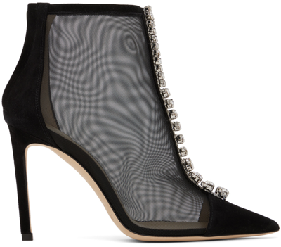 Jimmy Choo Black Bing 100 Boots In Black/crystal