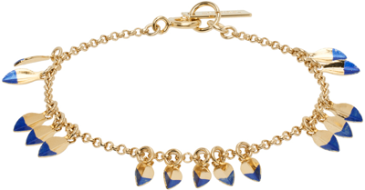Isabel Marant Gold & Blue Shiny Leaf Bracelet In 30ne Neon Blue