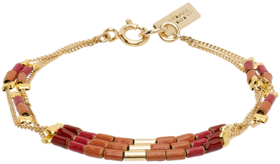 Isabel Marant Gold & Orange New Color Stripe Bracelet In 11he Henna