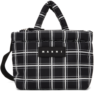 Marni Black Check Tote In Schwarz