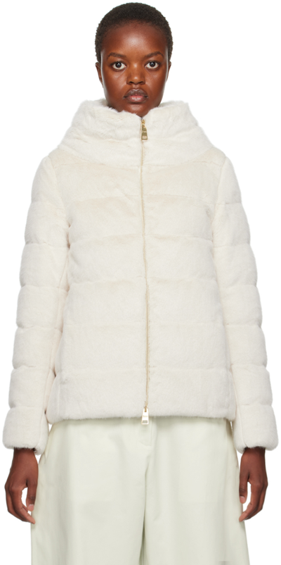 Herno Off-white Quilted Faux-fur Down Jacket In 1985 Chantilly