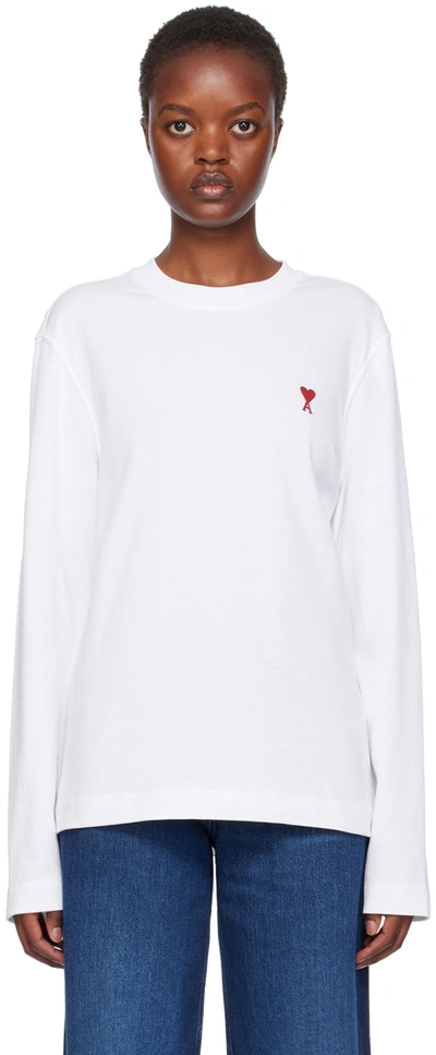Ami Alexandre Mattiussi White Ami De Cœur Long Sleeve T-shirt In Wool Gabardine White