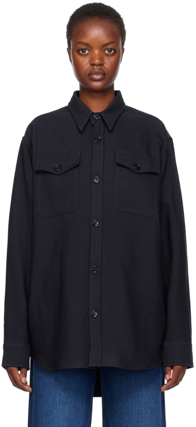 Ami Alexandre Mattiussi Navy Chest Pocket Shirt In Night Blue.430