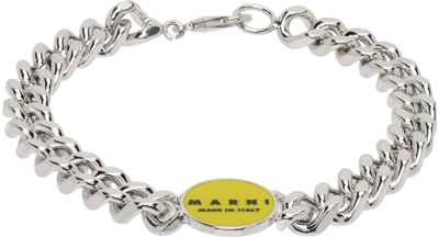 Marni Silver & Yellow Logo Chain Bracelet In 00y50 Sun