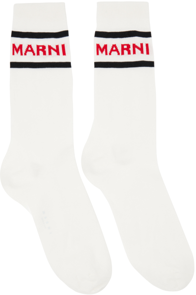 Marni White Logo Socks In 00w01 Lily White