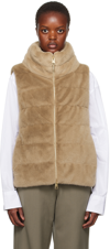 HERNO TAN QUILTED FAUX-FUR DOWN VEST