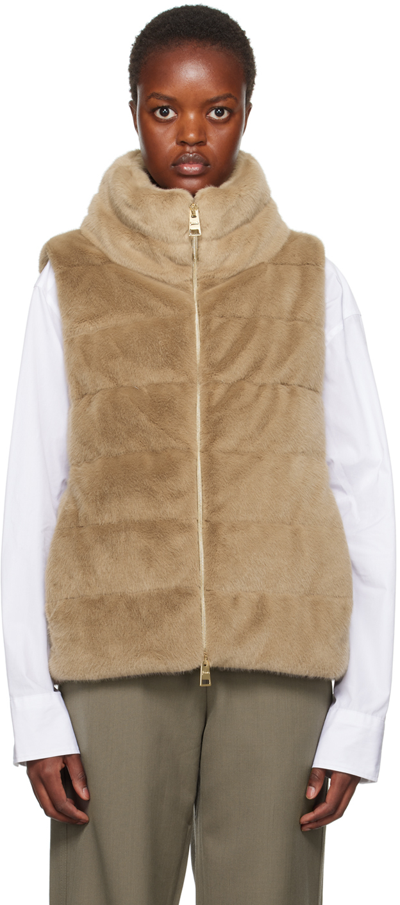 Herno Tan Quilted Faux-fur Down Vest In 2155 Camel