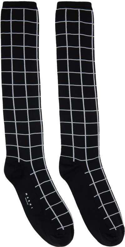 Marni Black Check Socks In Chn99 Black