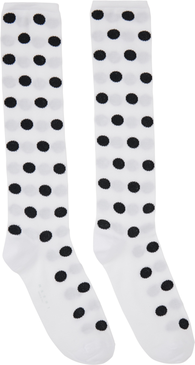 Marni White & Black Polka Dots Socks In Dow03 Stone White