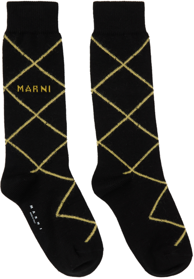 Marni Black Check Socks In Arn99 Black