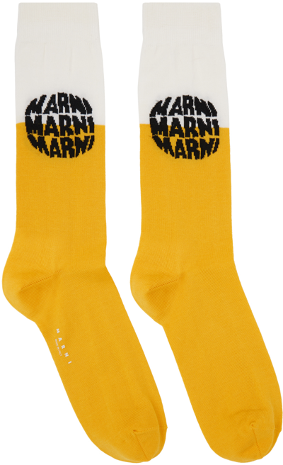 Marni Yellow & White Logo Socks In Biy56 Maize
