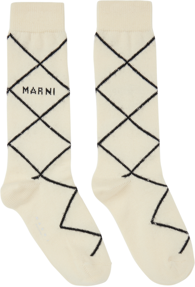 Marni White Check Socks In Arw03 Stone White