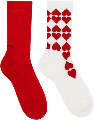 Socksss Two-pack Red & White Socks In Cherry