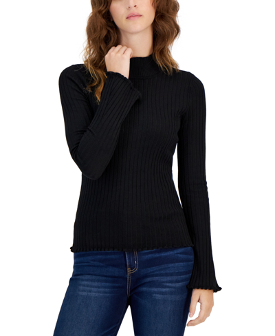 Hooked Up By Iot Juniors' Mock-neck Sweater In Black