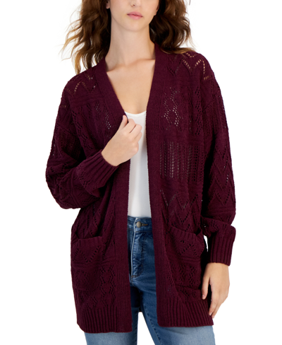 Hooked Up By Iot Juniors' Chenille Cable-knit Cardigan Sweater In Winter Bloom