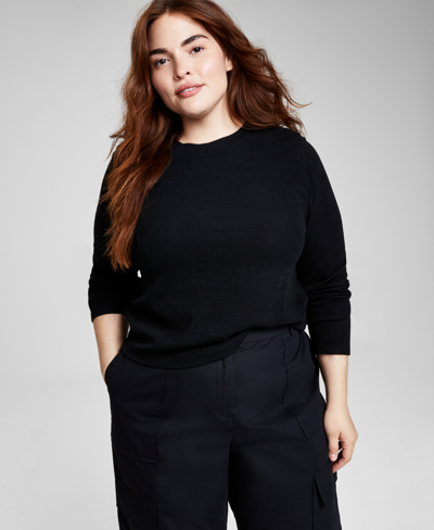 And Now This Trendy Plus Size Ribbed Crewneck Top In Black