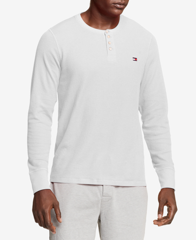 Tommy Hilfiger Men's Waffle-knit Long-sleeve Crewneck Top In White