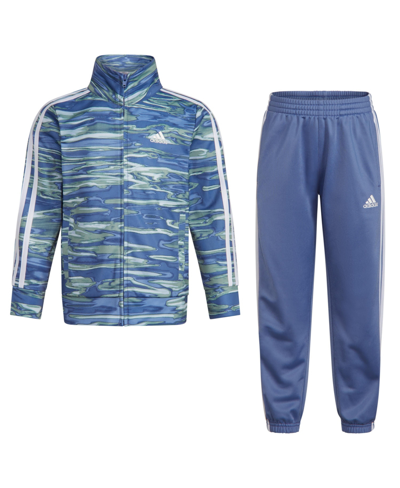 Adidas Originals Little Boys Long Sleeve Printed Jacket Tricot, 2 Piece Set In Crew Blue