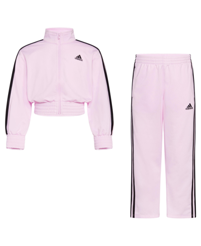 Adidas Originals Toddler Girls Zip Front Fashion Tricot Jacket And Pants, 2 Piece Set In Orchid Fusion