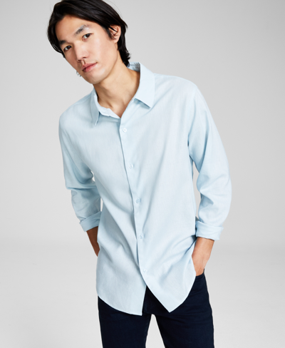 And Now This Men's Regular-fit Long-sleeve Linen-blend Shirt, Created For Macy's In Babyblue